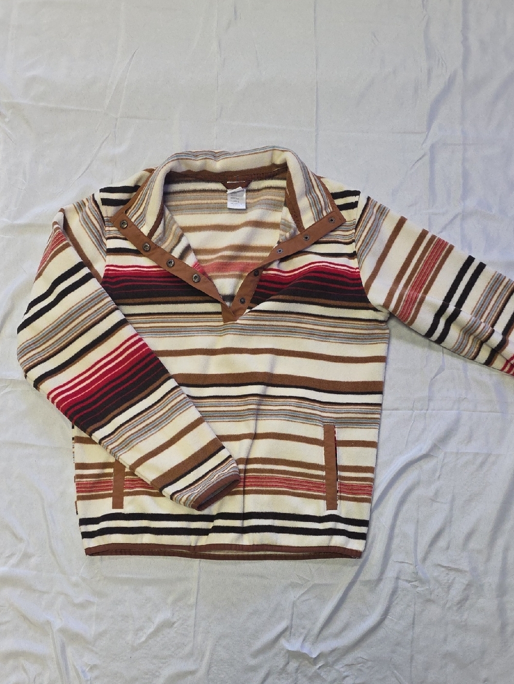 Cinch Striped Zip-Front Sweater - Cream, Brown & Red